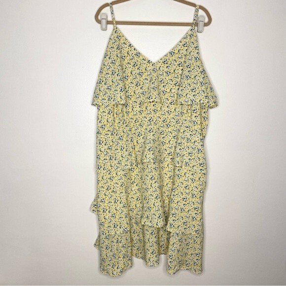 Pleione Dress Floral V Neck Layered Ruffle Sleeveless Yellow Blue Plus Size 4X - Picture 11 of 11